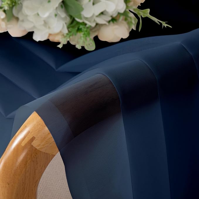 Navy Blue Sheer Valances for Windows 18 Inch Length 2 Pcs, Cafe Kitchen - Image 3