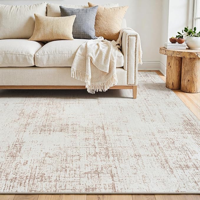 4x6 Washable Area Rug for Living Room Bedroom: Non-Slip Modern Beige White | - Image 2