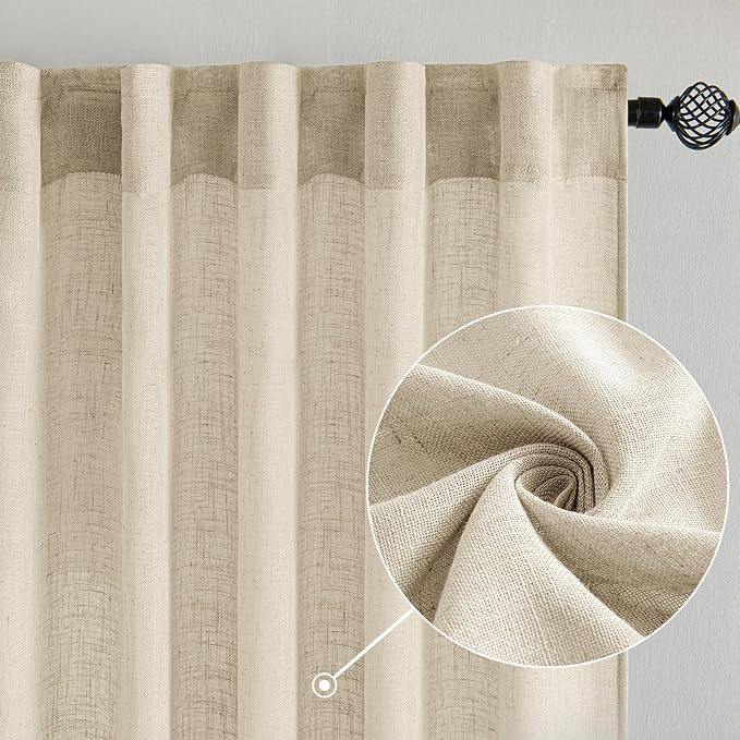MIULEE Linen Curtains 52x63 Inch Length 2 Panels - Image 2