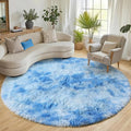 Round Rugs 6ft for Living Room Bedroom, Tie-Dye Blue Fluffy Circle Area Rug for by ONASAR