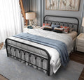 YALAXON Vintage Sturdy Full Size Metal Bed Frame Basic with Headboard and Footboard,No Box Spring Needed,Under Bed Storage (Full,Black)