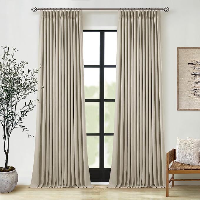 Burlywood Birch 100% Blackout Pinch Pleated Linen Curtains 105 Inches Long | by Twodrapes