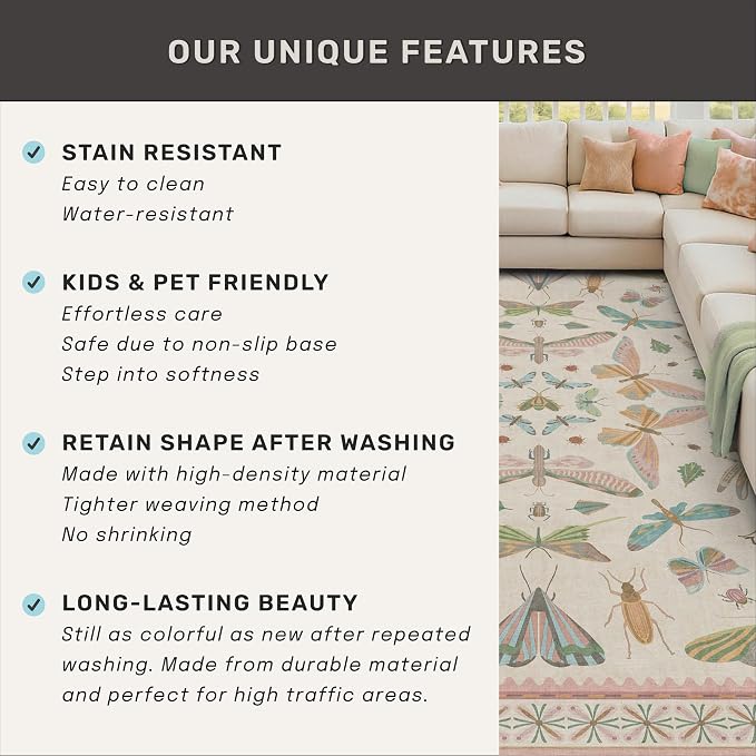 Floral Pink Rugs for Bedroom Girls 6x9 - Image 7