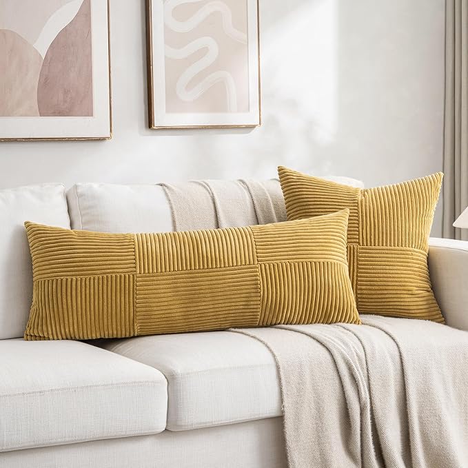 Fancy Homi Set of 2 Mustard Yellow Boho Long Lumbar Body Decorative Throw - Image 5