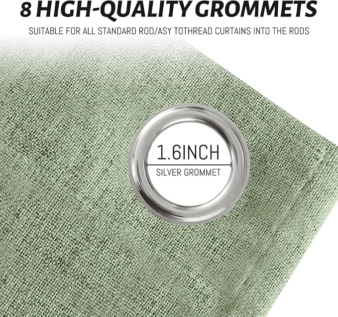 Yakamok 84 Inch Light Sage Green Linen Texture Curtains - Image 4