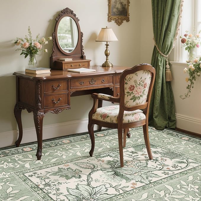 GarveeHome Provence Sage Green 6x9 Area Rugs, Botanical Grove Vintage - Image 4