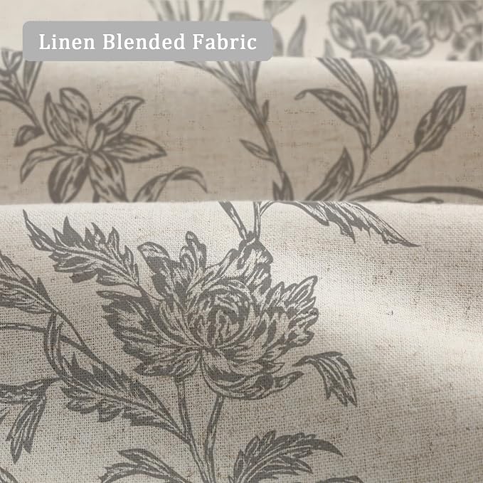 Grey Boho Floral 100% Blackout Curtains 84 Inch 2 Panels | Farmhouse Vintage - Image 5