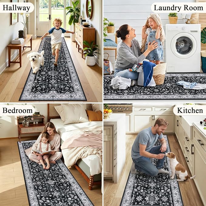 HEBE Hallway Runner Rug 2'x6', Washable Non Slip Kitchen Rug Runner | Soft Boho - Image 6