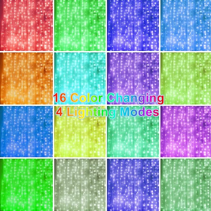 HOME LIGHTING Window Curtain String Lights, 300 LED RGB 16 Colors Changing Fairy Lights, 4 Modes with Remote, USB & Adapter Powered for Halloween Christmas Party Wedding Home Garden Wall Decorations