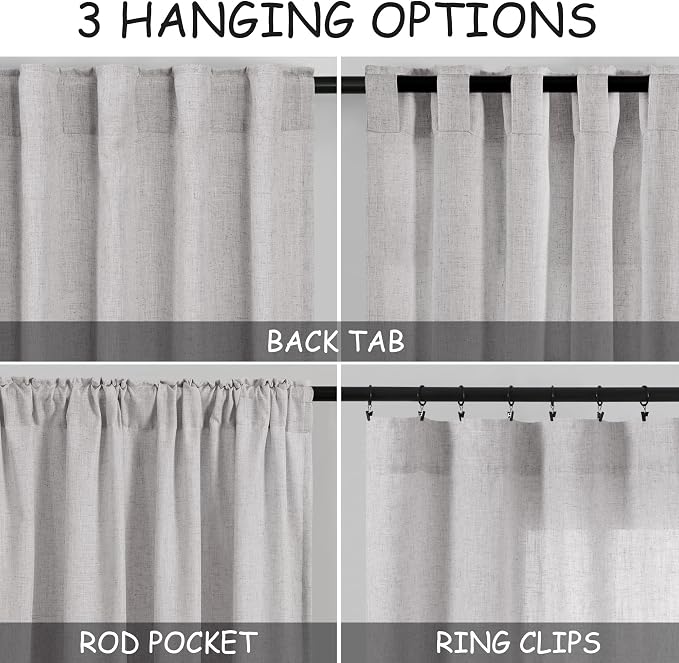 Grey Linen Curtains 120 Inch Extra Long - Image 3