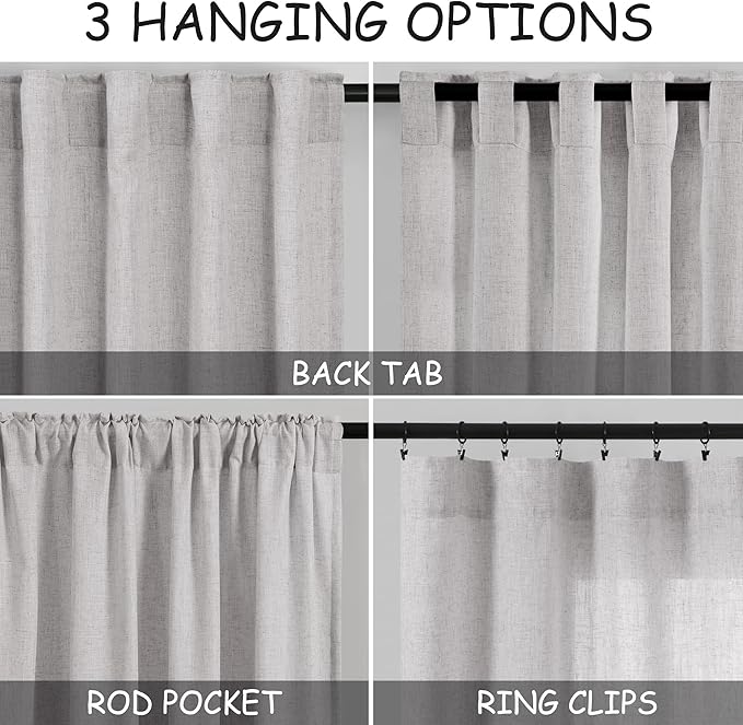 Grey Linen Back Tab Curtains 84 Inch Length - Image 3