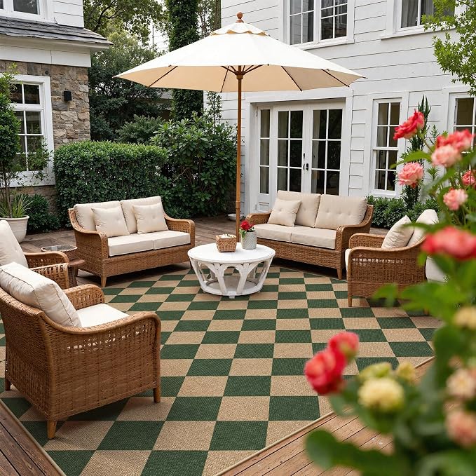 Lahome Checkered Easy Jute Living Room Rug, 8x10 Outdoor Rugs Washable | - Image 3