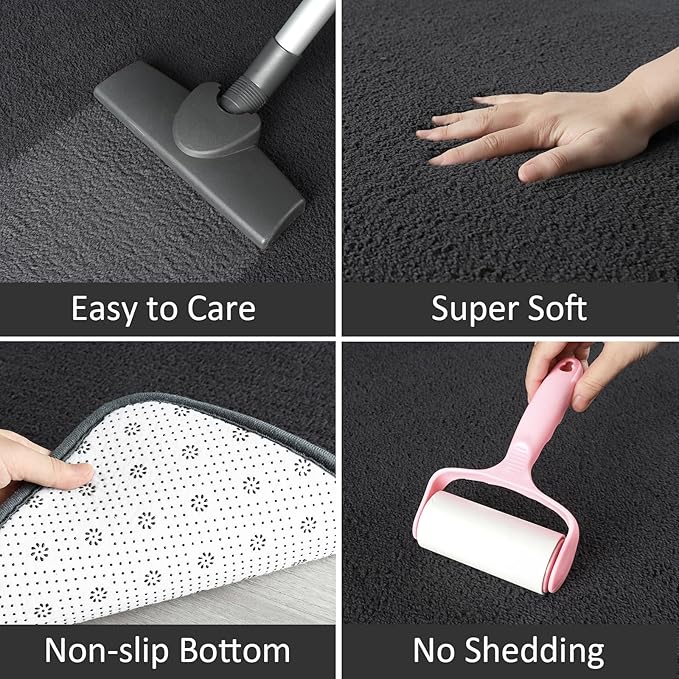 Small Area Rugs for Bedroom, 2×4 Non Slip Runner Rug, Dark Grey | Washable - Image 5