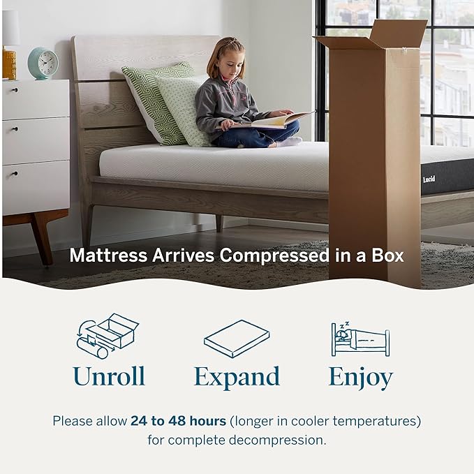 Lucid 6 Inch Memory Foam Mattress – Low Profile – Medium Firm Feel - Infused with Bamboo Charcoal and Gel - Bed in a Box - Temperature Regulating - Breathable - Twin XL Size