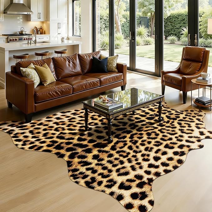 Western Faux Leopard Rug, Large Animal Print Cheetah Rug, 7 x 6.2 Ft | Premium by AROGANAREARUG