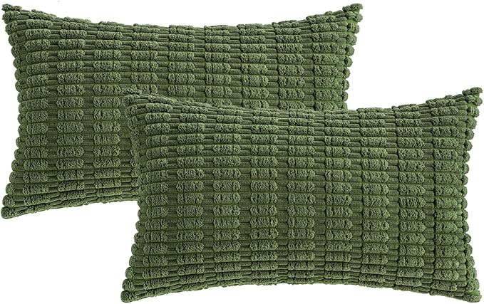 MIULEE Lumbar Corduroy Decorative Throw Pillow Covers 12x20 Moss Green | Pack - Image 6