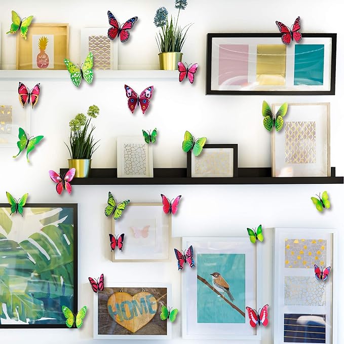 24pcs 3D Vivid Special Man-Made Lively Butterfly Art DIY Decor Wall Stickers Decals Nursery Decoration, Bathroom Décor, Office Décor, 3D Wall Art, 3D Crafts for Wall Art Kids Room Bedroom