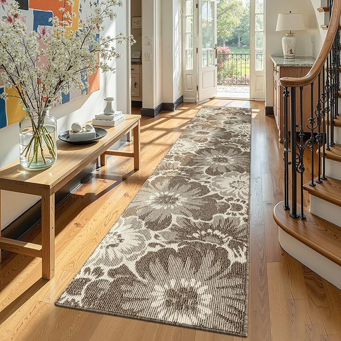 Findosom Hallway Runner Rug 2x10, Non Slip High-Low Textured Floral Washable by Findosom