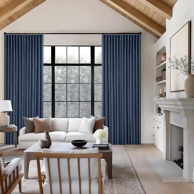 Dark Blue Linen 100% Blackout 120 Inch Curtains - Image 7