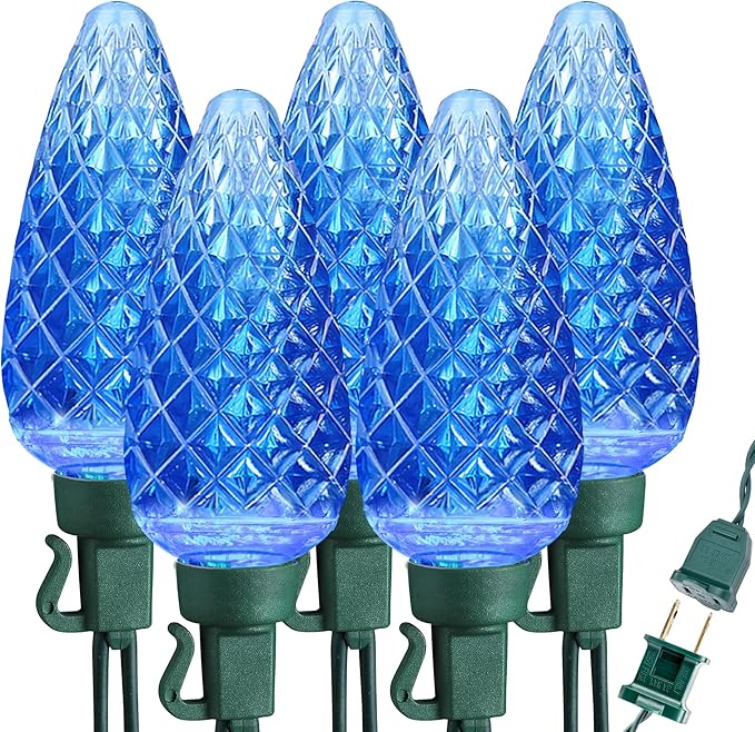 Brizled Blue Christmas Lights, 16ft 25 LED C9 Connectable, 120V UL Certified Outdoor Indoor Xmas Tree Roof Patio Porch Party Holiday Decor