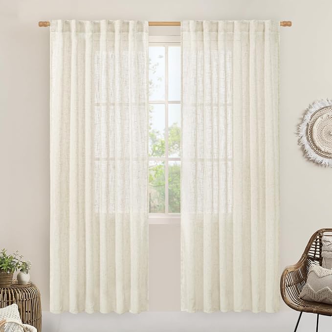 Natural Linen Semi Sheer Curtains 80 Inch Length, Light Filtering | Neutral by LAMIT