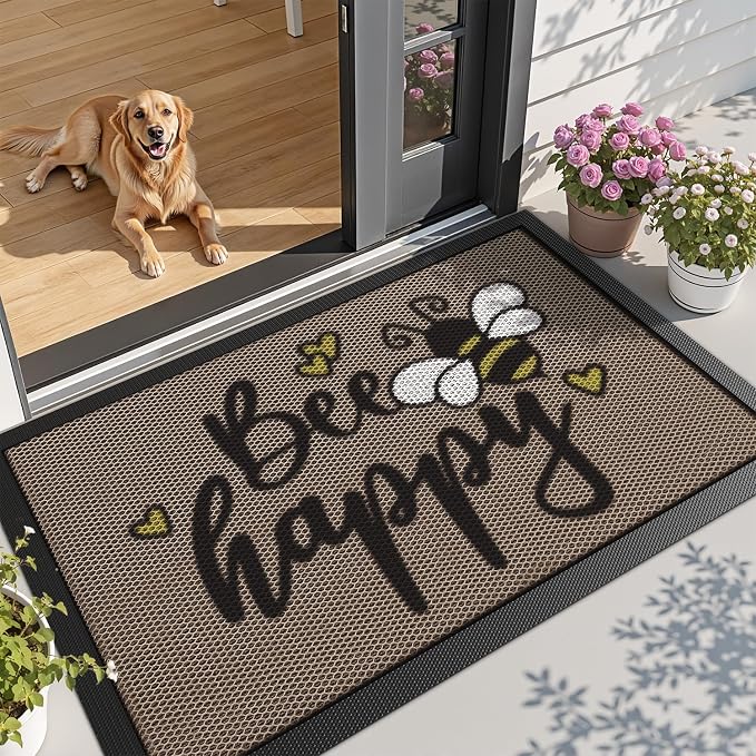 LUMI Outside Welcome Door Mat 36x59, Non-Slip Durable Rubber Easy Clean | Bee by LUMI