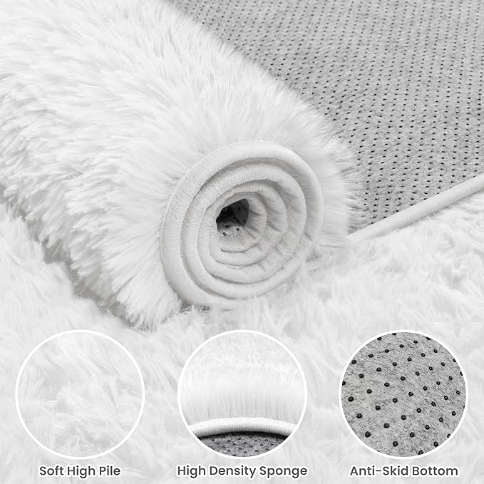 6x9 Fluffy Shag Area Rugs for Living Room Bedroom: Soft Plush Carpet White | - Image 5