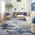 9x12 Area Rug for Living Room, Abstract Washable Large Rugs, Dark Blue | by Lofus