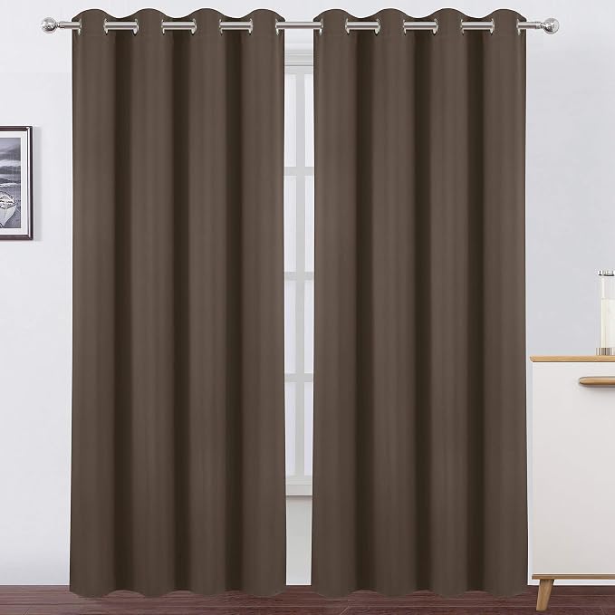 Chocolate Brown Thermal Blackout Curtains/52 x 108 Inch/Set of 2 Panels Room by Lemomo