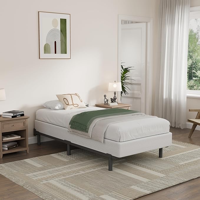 Twin Size Box Spring and Cover Set, 9 Inch High Profile Metal BoxSpring, Heavy Duty Structure Mattress Foundation, Noise Free, Non-Slip, Easy Assembly