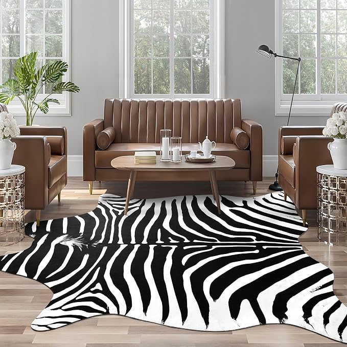 Faux Zebra Rug, Large Zebra Print Rug Animal Hide Rugs, 6.2 x 5.2 Ft | Print - Image 4