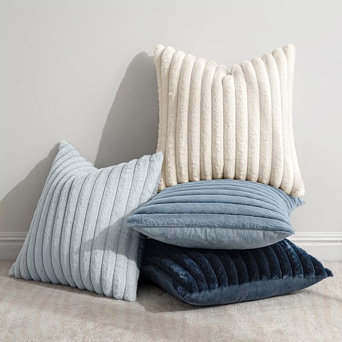 MIULEE Faux Fur Plush Euro Decorative Throw Pillow Covers 24x24, Soft Coastal - Image 5