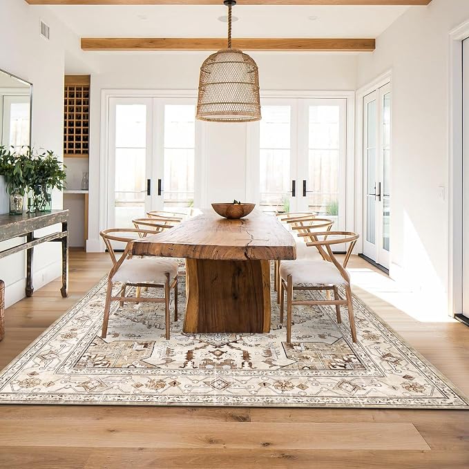 Yamaziot Area Rug 9x12, Non-Slip Washable Boho Vintage Living Room Bedroom Rug - Image 8