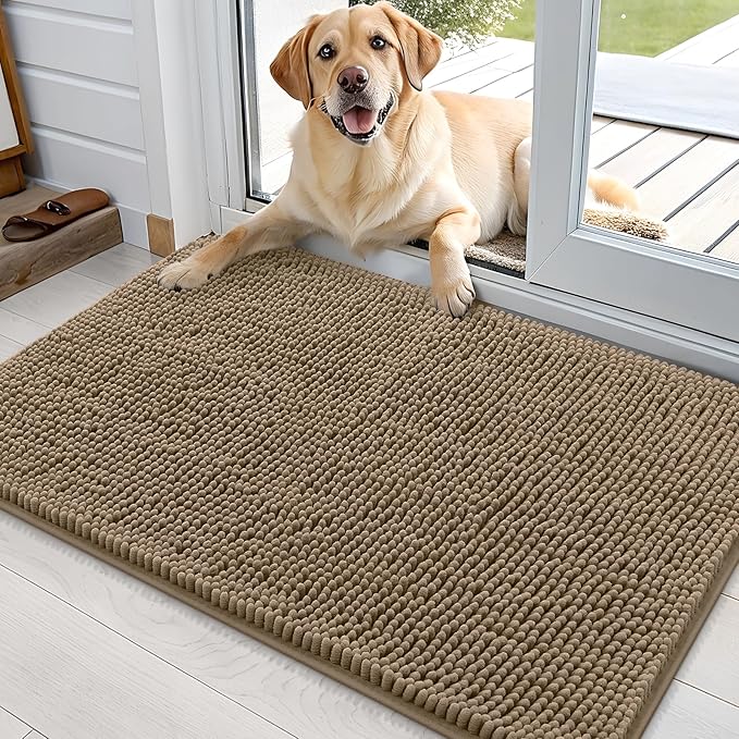 OLANLY Dog Door Mat for Muddy Paws 36x24, Super Absorbent Chenille Mud Mat | Tan by OLANLY
