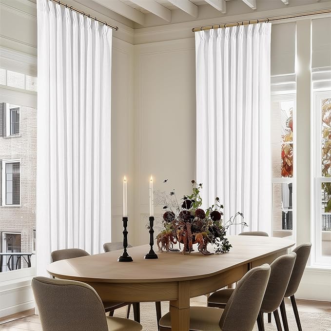 Snow White Pinch Pleated Linen 120 Inch Curtains 60 Inch Width | Linen Blend by Twodrapes
