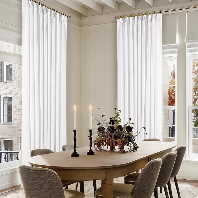 Snow White Pinch Pleated Linen 102 Inch Curtains 60 Inch Width | Linen Blend - Image 5