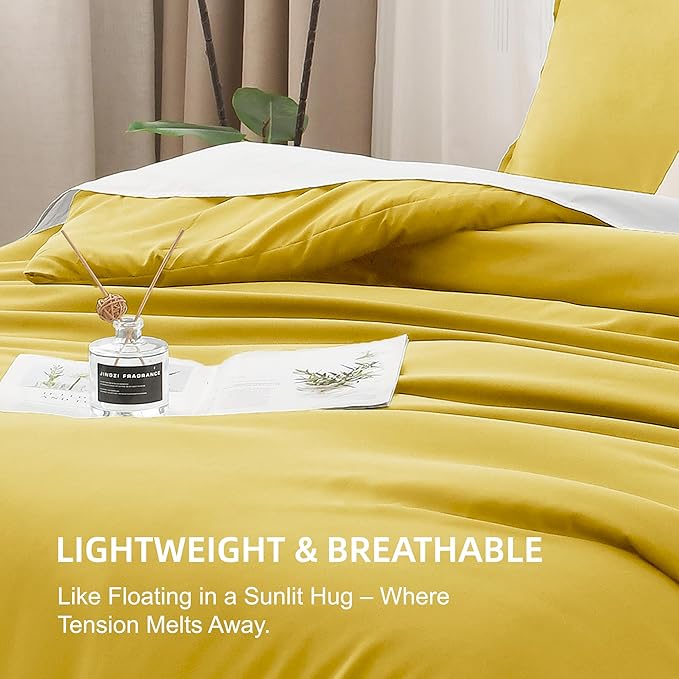 Litanika Mustard Yellow Comforter Set Twin/Twin XL Size, 2 Pieces Lightweight Solid Bedding Comforter Set, All Season Fluffy Bed Set (66x90In Comforter & 1 Pillowcase)