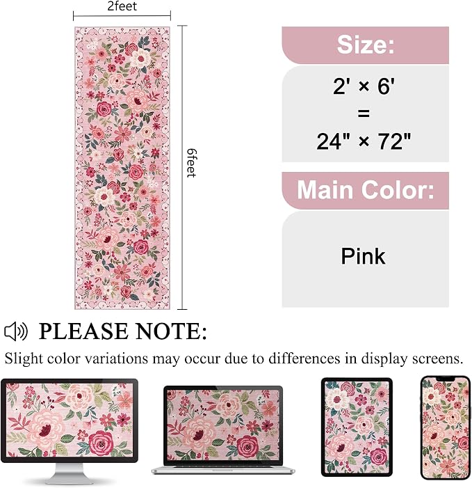 DUKINO 2x6 Runner Rug for Hallway, Washable Kitchen Rugs Non Slip, Floral - Image 2