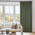 Olive Green Linen 100% Blackout 120 Inch Curtains by Twodrapes