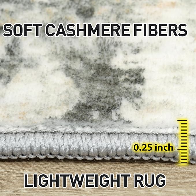 8x10 Area Rugs for Living Room: Washable Abstract Grey Brown Badroom Carpet | - Image 7