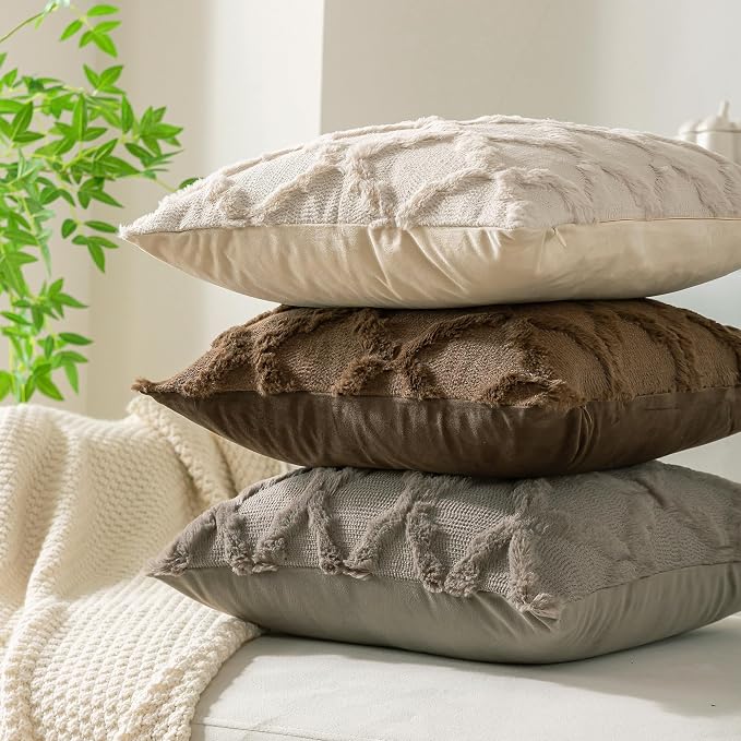 Set of 2 Beige Morrocan Decorative Pillow Covers 26x26 Inch Fluffy Boho Throw - Image 6