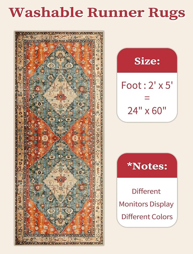 SERISSA 2x5 Washable Non Slip Boho Runner Rug - Image 6