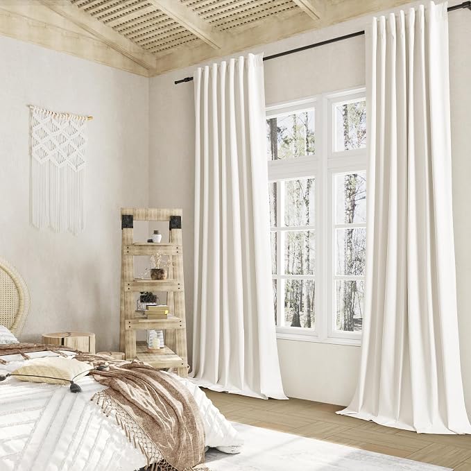 Ivory 100% Blackout Linen Curtains 120 Inch Length 2 Panels Set - Image 8