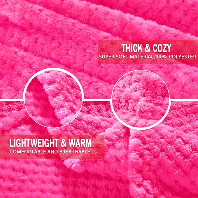 Exclusivo Mezcla Soft Waffle Fleece Bed Blanket Twin XL Size, Hot Pink | - Image 7