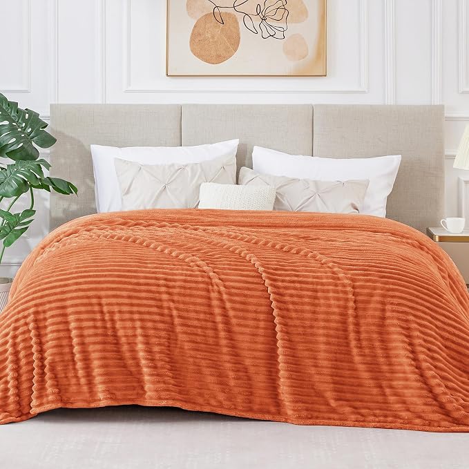 BEDELITE 3D Ribbed Burt Orange Fall Blankets Queen Size - Image 2