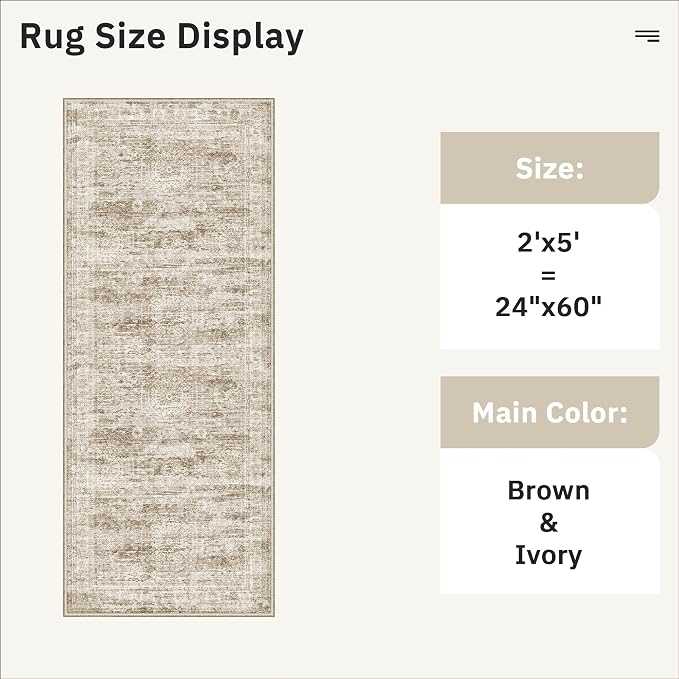 Soalmost Runner Rug 2x5 Washable Non-Slip Kitchen Entry Runners Brown | Soft - Image 5