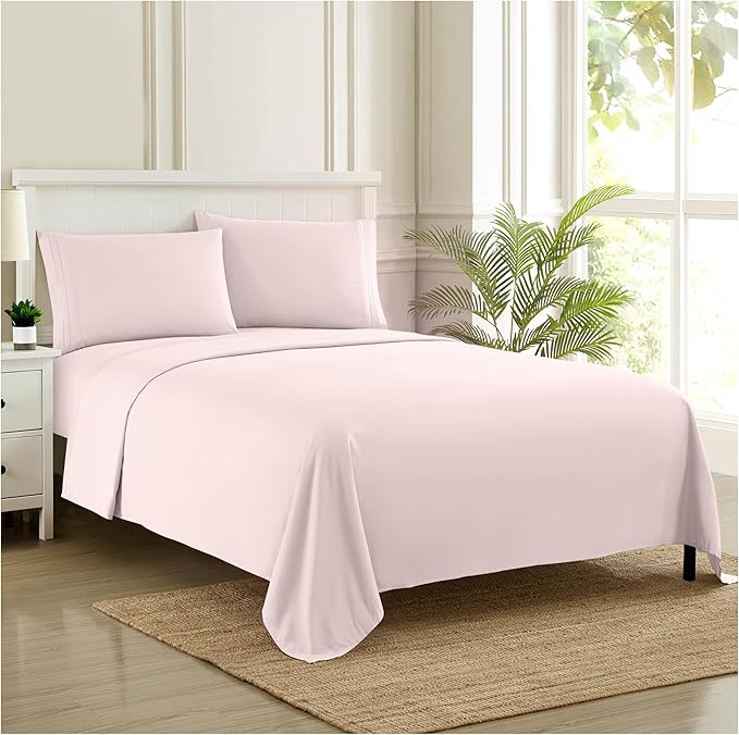 Twin XL Sheets - Breathable Luxury Sheets with Full Elastic & Secure Corner Straps Built In - 1800 Supreme Collection Extra Soft Deep Pocket Bedding Set, Sheet Set, Twin XL, Pale Pink