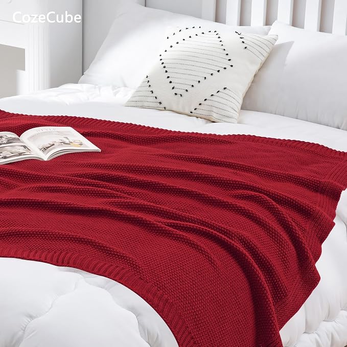 CozeCube Christmas Red Seed Stitch Throw Blanket 60"x80", Farmhouse Decor | - Image 2