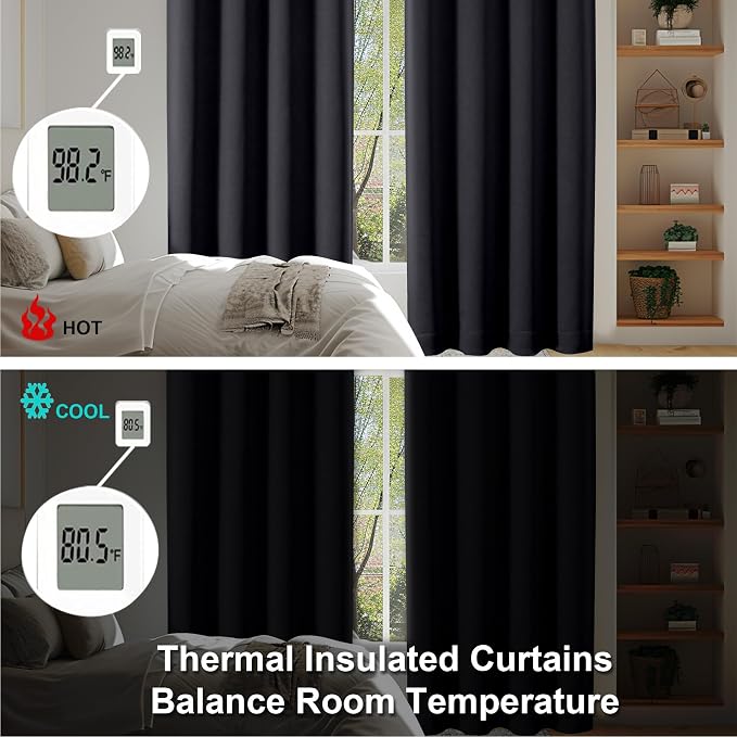 Simplebrand Ava Black Short 24 Inches Blackout Curtain 2 Panels Set, Half - Image 6