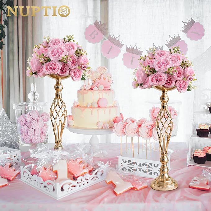 Versatile Metal Flower Arrangement, Candle Holder Stand Set for Wedding Party Dinner Centerpiece Event Restaurant Hotel Decoration (Gold, 10 x M)